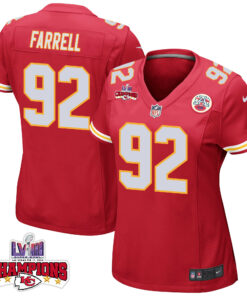 Neil Farrell 92 Kansas City Chiefs Super Bowl LVIII Champions 4 Stars Patch Game Women Jersey - Red JS2519 nicesnker