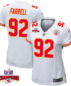 Neil Farrell 92 Kansas City Chiefs Super Bowl LVIII Champions 4 Stars Patch Game Women Jersey - White JS4815 nicesnker