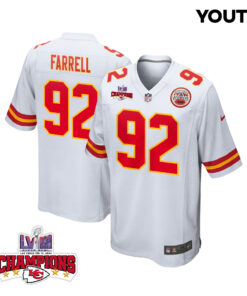 Neil Farrell 92 Kansas City Chiefs Super Bowl LVIII Champions 4 Stars Patch Game YOUTH Jersey - White JS8113 nicesnker