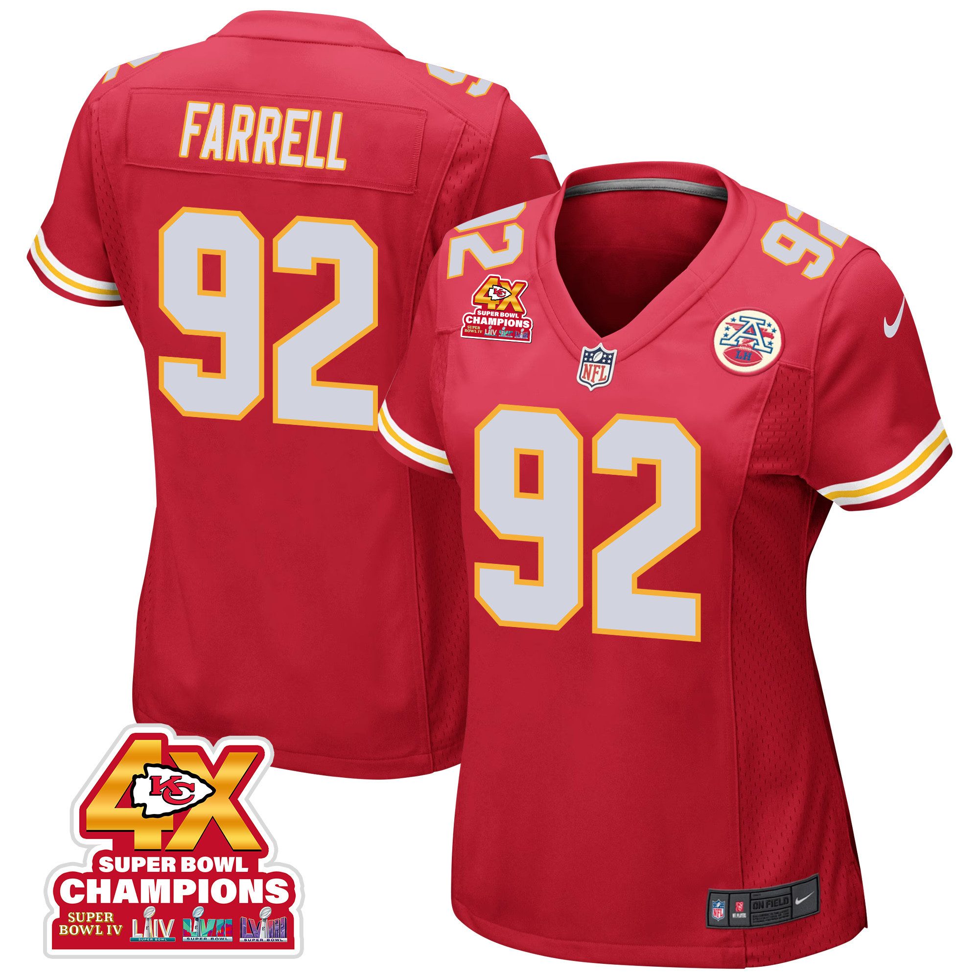 Neil Farrell 92 Kansas City Chiefs Super Bowl LVIII Champions 4X Game Women Jersey - Red JS7797 nicesnker