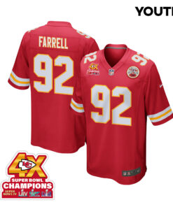 Neil Farrell 92 Kansas City Chiefs Super Bowl LVIII Champions 4X Game YOUTH Jersey - Red JS2815 nicesnker