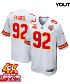 Neil Farrell 92 Kansas City Chiefs Super Bowl LVIII Champions 4X Game YOUTH Jersey - White JS4257 nicesnker