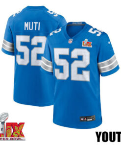 Netane Muti #52 Detroit Lions Super Bowl LIX YOUTH Jersey - Blue JS5222 nicesnker