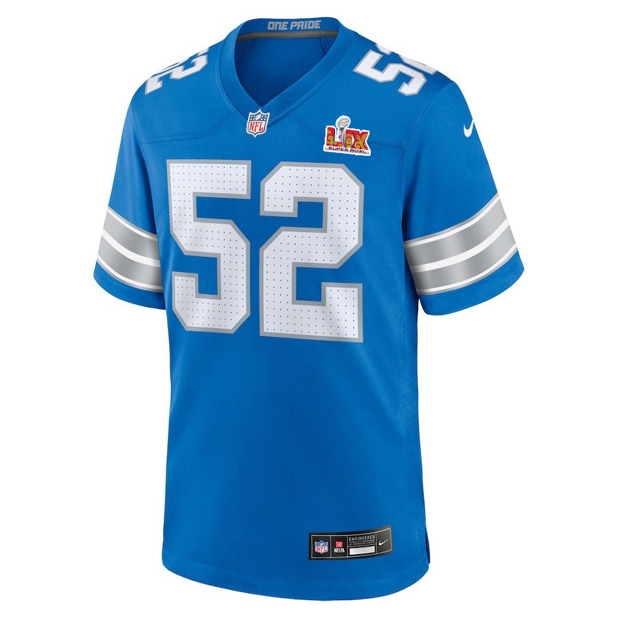 Netane Muti #52 Detroit Lions Super Bowl LIX YOUTH Jersey - Blue JS5222 nicesnker - Image 2