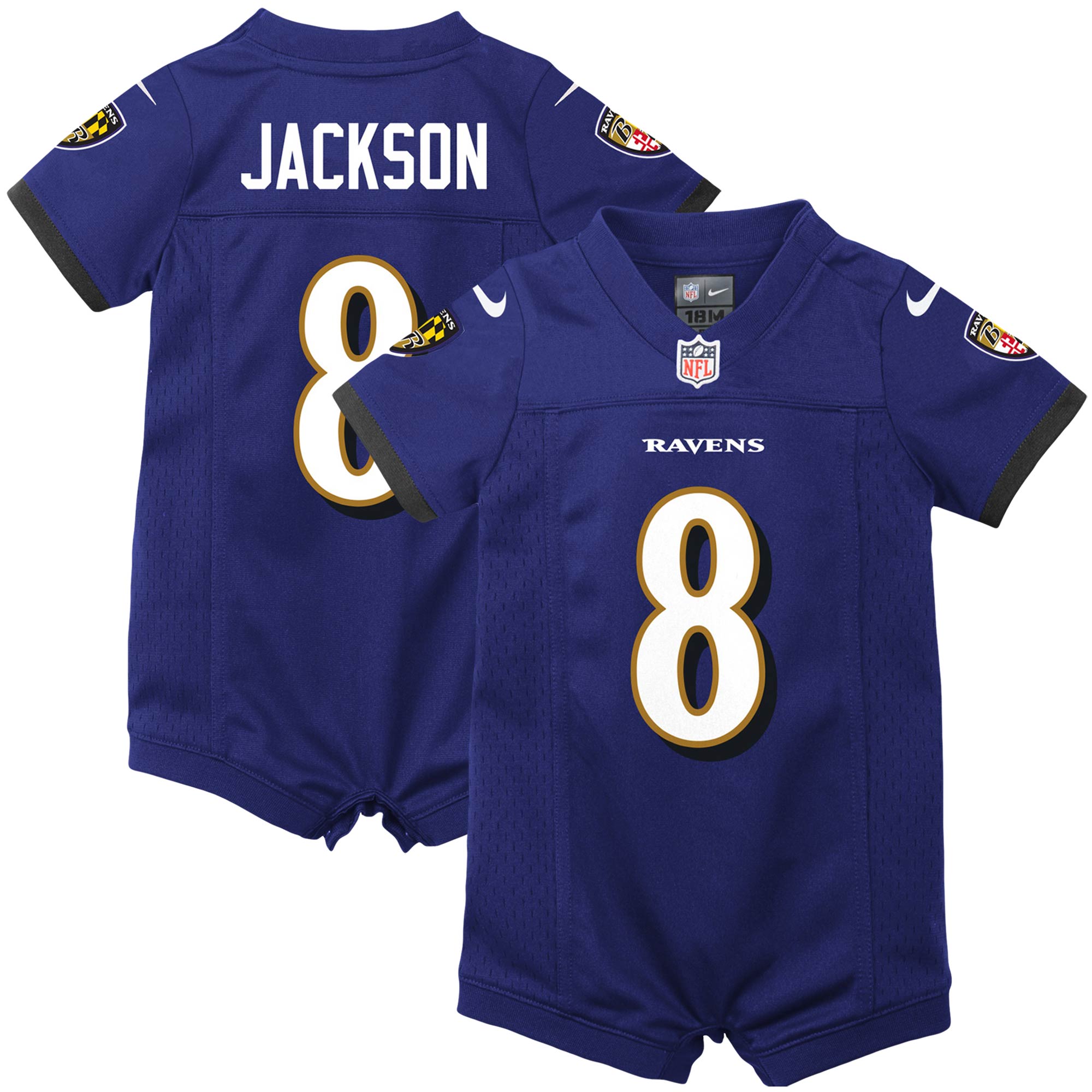 Newborn & Infant Baltimore Ravens Lamar Jackson Purple Romper Jersey JS5323 nicesnker