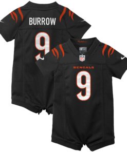 Newborn & Infant Cincinnati Bengals Joe Burrow Black Game Romper Jersey JS7000 nicesnker