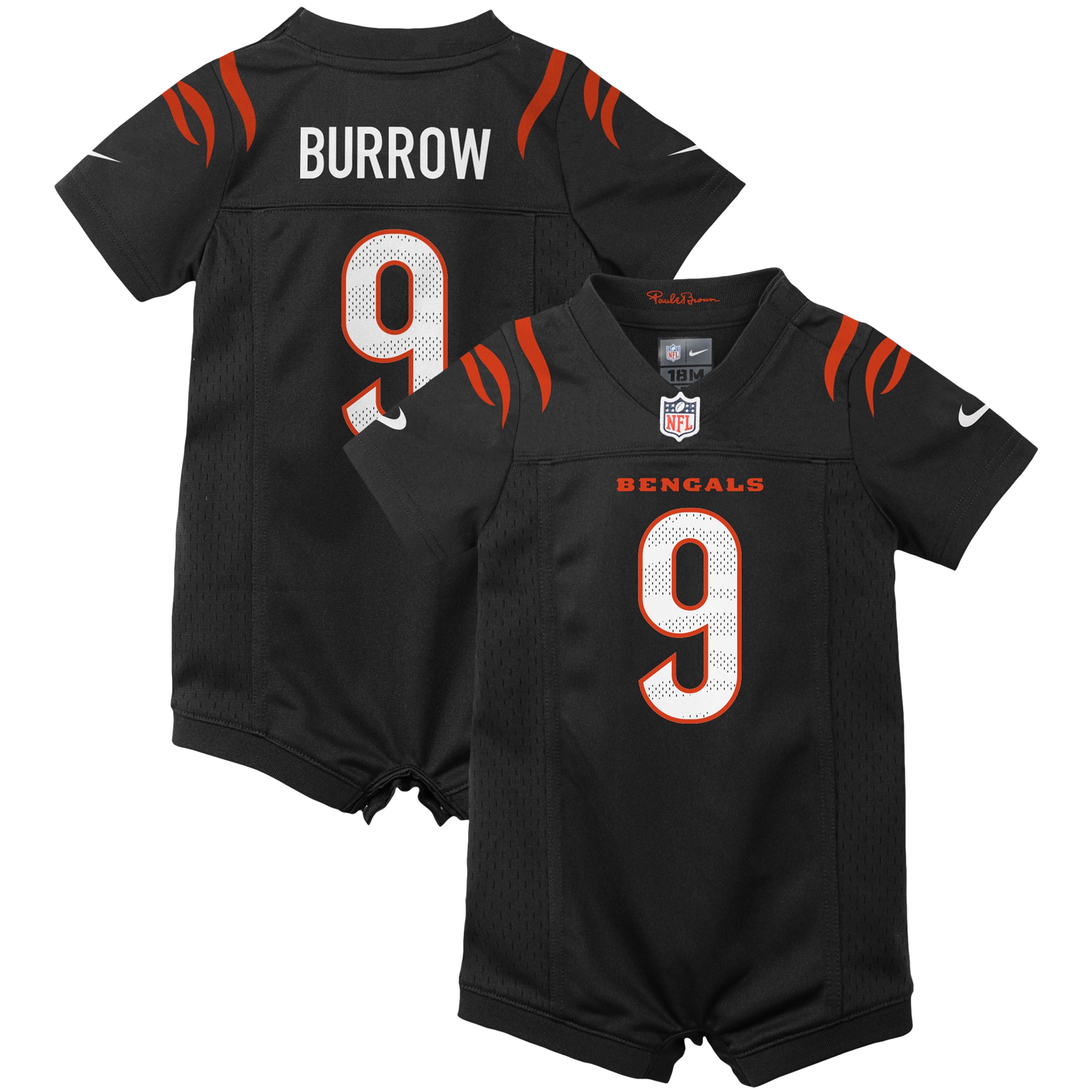 Newborn & Infant Cincinnati Bengals Joe Burrow Black Game Romper Jersey JS7000 nicesnker