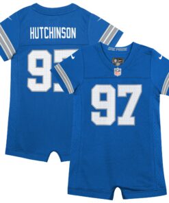 Newborn & Infant Detroit Lions Aidan Hutchinson Blue Game Romper Jersey JS1884 nicesnker