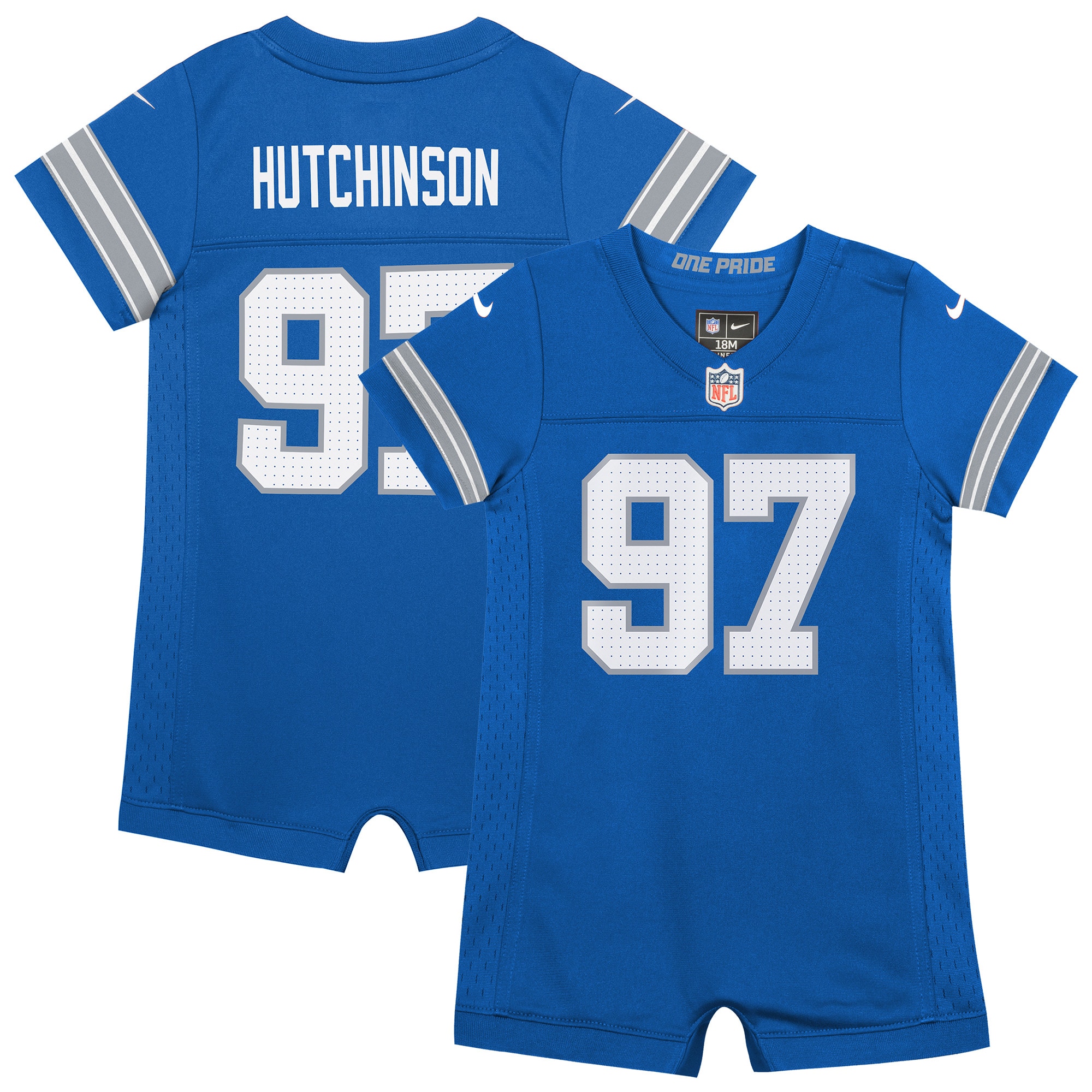Newborn & Infant Detroit Lions Aidan Hutchinson Blue Game Romper Jersey JS1884 nicesnker
