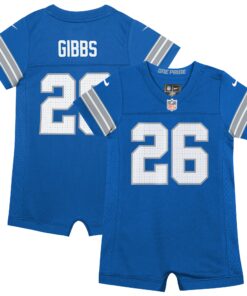 Newborn & Infant Detroit Lions Jahmyr Gibbs Blue Game Romper Jersey JS6394 nicesnker