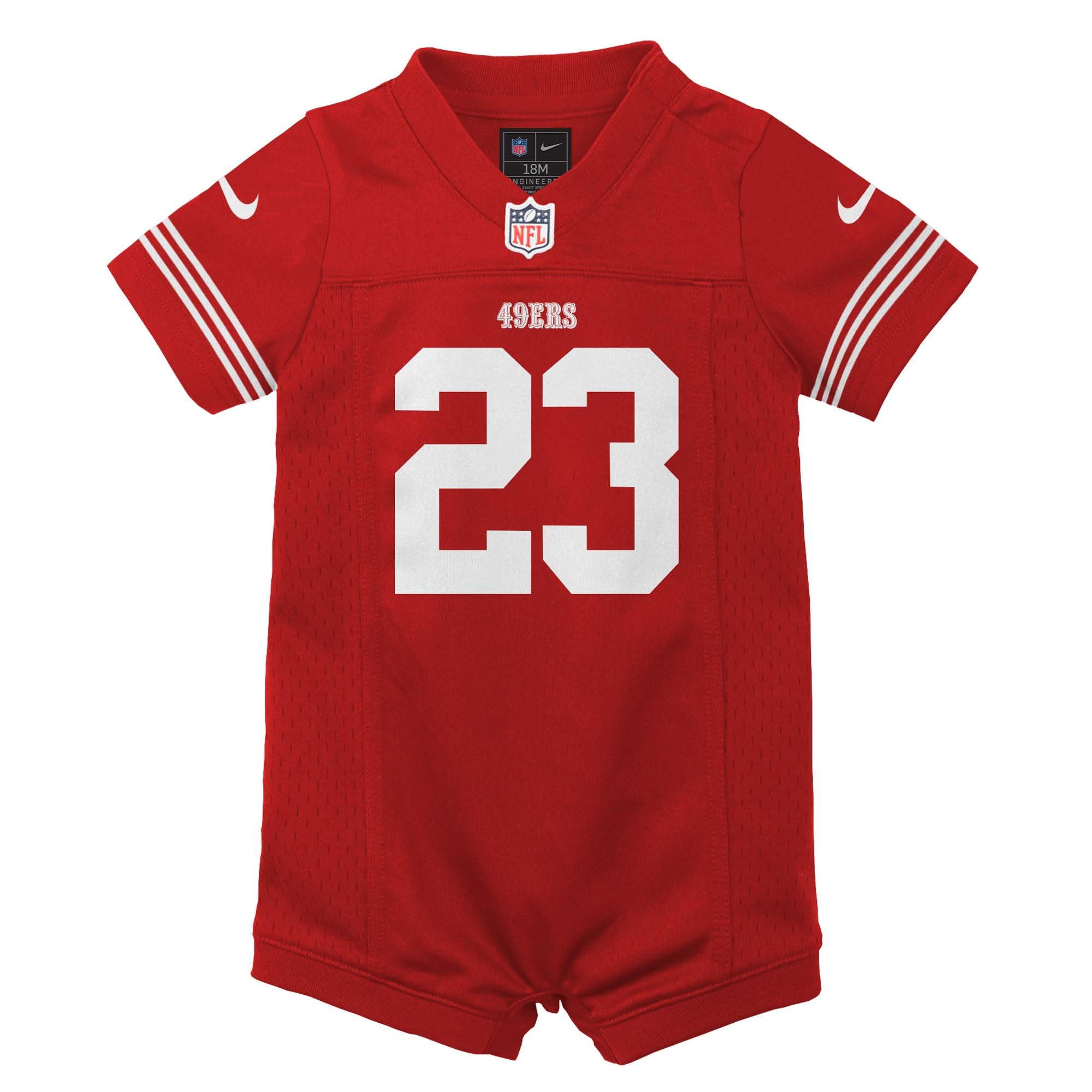 Newborn & Infant San Francisco 49ers Christian McCaffrey Scarlet Game Romper Jersey JS8277 nicesnker - Image 2