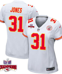 Nic Jones 31 Kansas City Chiefs Super Bowl LVIII Champions 4 Stars Patch Game Women Jersey - White JS5595 nicesnker