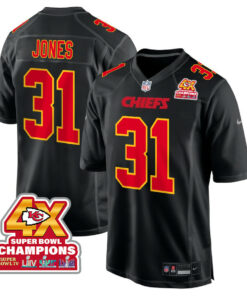Nic Jones 31 Kansas City Chiefs Super Bowl LVIII Champions 4X Fashion Game Men Jersey - Carbon Black JS8415 nicesnker
