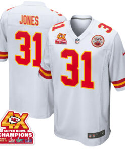 Nic Jones 31 Kansas City Chiefs Super Bowl LVIII Champions 4X Game Men Jersey - White JS6841 nicesnker