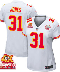 Nic Jones 31 Kansas City Chiefs Super Bowl LVIII Champions 4X Game Women Jersey - White JS5560 nicesnker