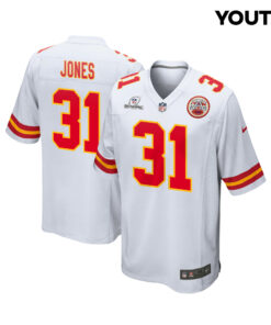 Nic Jones 31 Kansas City Chiefs Super Bowl LVIII Patch Game YOUTH Jersey - White JS7568 nicesnker