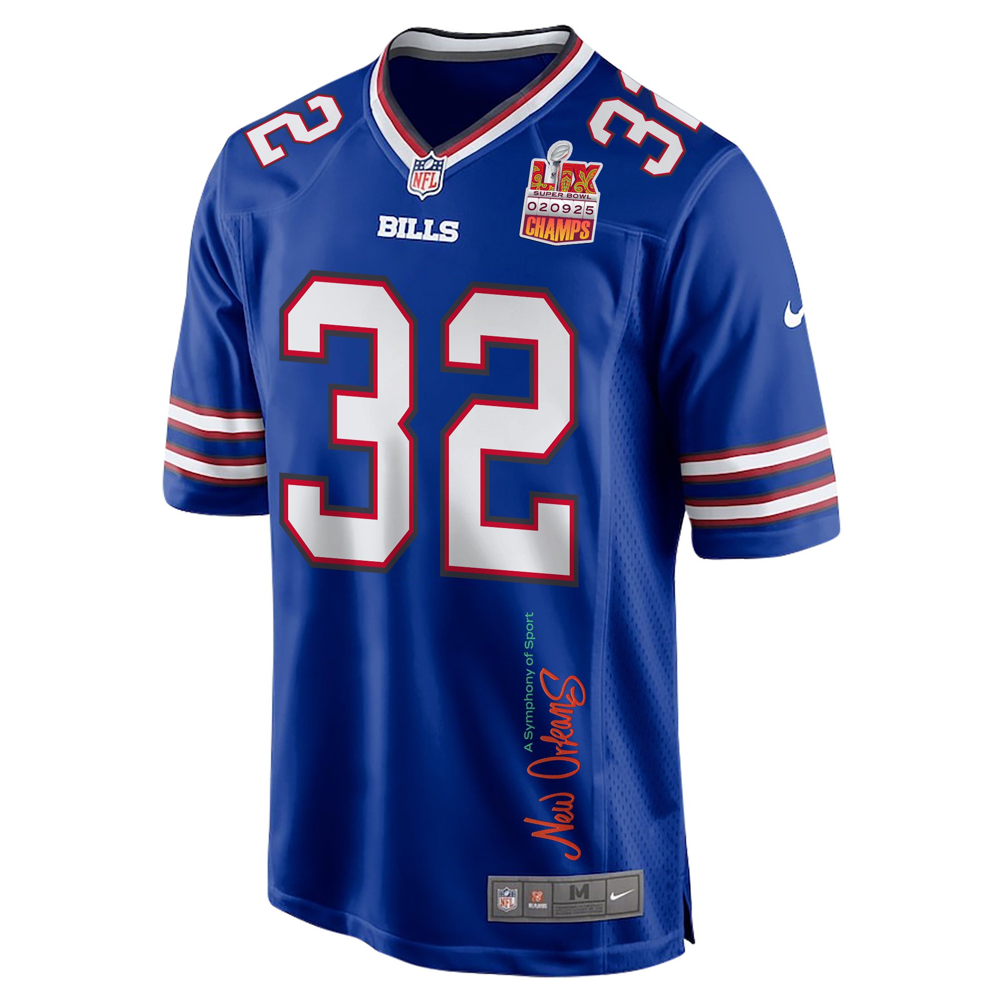 Nicholas Morrow 32 Buffalo Bills Super Bowl LIX Champions Patch 'New Orleans - A Symphony of Sport' EMBROIDERED Game Men Jersey - Royal JS7453 nicesnker - Image 3