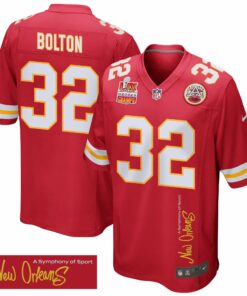 Nick Bolton 32 Kansas City Chiefs Super Bowl LIX Champions Patch 'New Orleans - A Symphony of Sport' EMBROIDERED Game Men Jersey - Red JS1593 nicesnker
