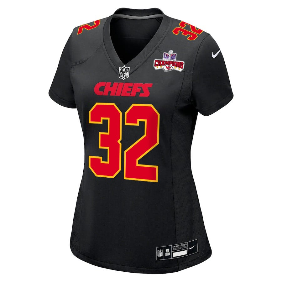 Nick Bolton 32 Kansas City Chiefs Super Bowl LVIII Champions 4 Stars Patch Fashion Game Women Jersey - Carbon Black JS6376 nicesnker - Image 2