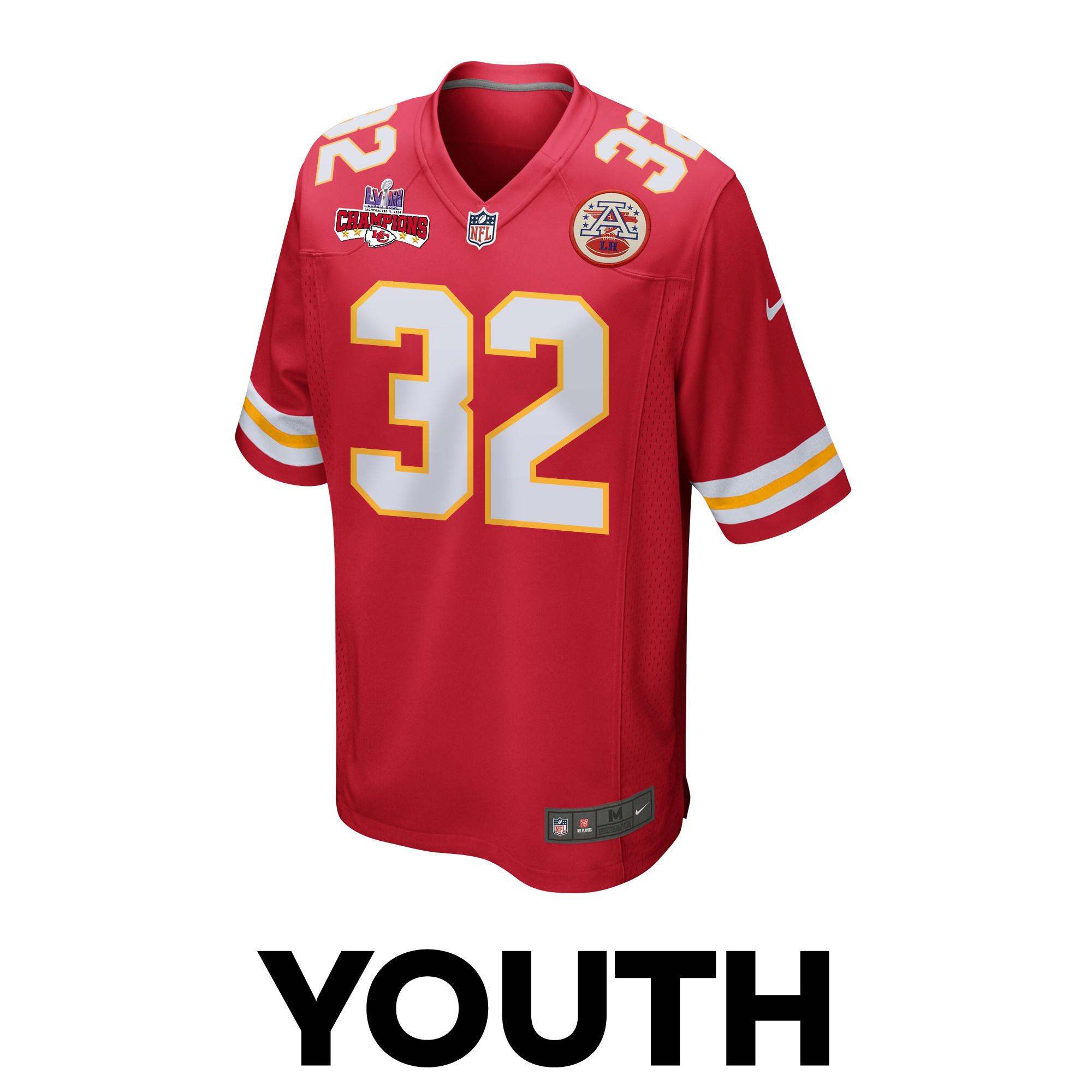 Nick Bolton 32 Kansas City Chiefs Super Bowl LVIII Champions 4 Stars Patch Game YOUTH Jersey - Red JS9318 nicesnker - Image 2
