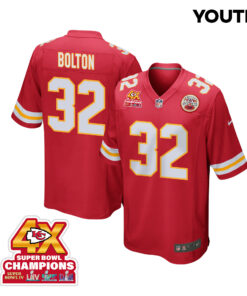 Nick Bolton 32 Kansas City Chiefs Super Bowl LVIII Champions 4X Game YOUTH Jersey - Red JS5402 nicesnker