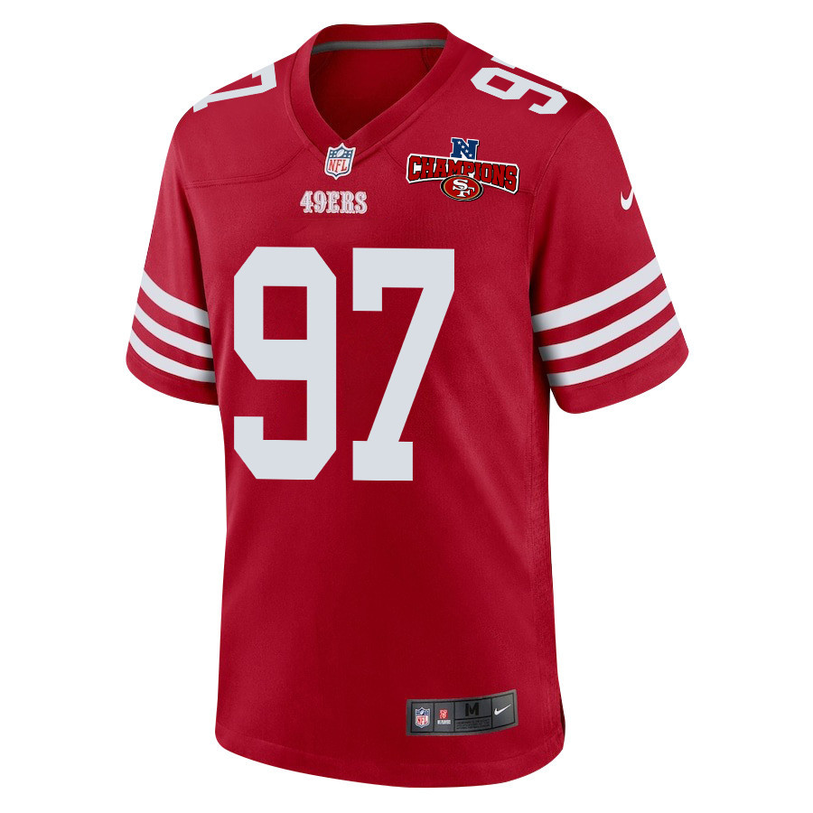 Nick Bosa 97 San Francisco 49ers NFC Champions Patch Game Men Jersey - Scarlet JS4619 nicesnker - Image 2