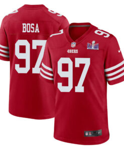 Nick Bosa 97 San Francisco 49ers Super Bowl LVIII Patch Game Men Jersey - Scarlet JS7681 nicesnker