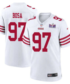 Nick Bosa 97 San Francisco 49ers Super Bowl LVIII Patch Game Men Jersey - White JS5041 nicesnker
