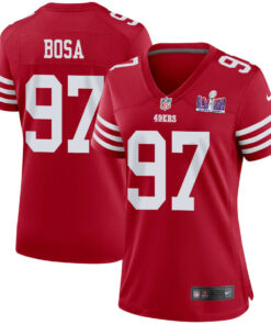 Nick Bosa 97 San Francisco 49ers Super Bowl LVIII Patch Game Women Jersey - Scarlet JS5443 nicesnker