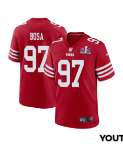 Nick Bosa 97 San Francisco 49ers Super Bowl LVIII Patch Game YOUTH Jersey - Scarlet JS4294 nicesnker