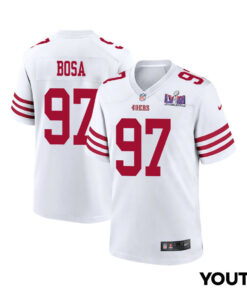 Nick Bosa 97 San Francisco 49ers Super Bowl LVIII Patch Game YOUTH Jersey - White JS1777 nicesnker