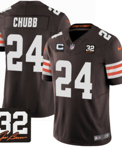 Nick Chubb 24 Cleveland Browns Jim Brown Memorial Patch Game Men Jersey - Brown JS4198 nicesnker