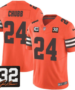 Nick Chubb 24 Cleveland Browns Jim Brown Memorial Patch Game Men Jersey - Orange JS1540 nicesnker