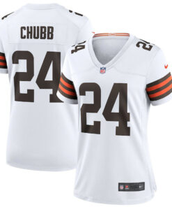 Nick Chubb 24 Cleveland Browns Women Game Jersey - White JS8577 nicesnker