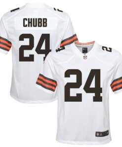 Nick Chubb 24 Cleveland Browns YOUTH Game Jersey - White JS1380 nicesnker