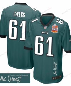 Nick Gates 61 Philadelphia Eagles Super Bowl LIX Champions Patch 'New Orleans - Where Legends Are Made' EMBROIDERED Game Men Jersey - Midnight Green JS8202 nicesnker