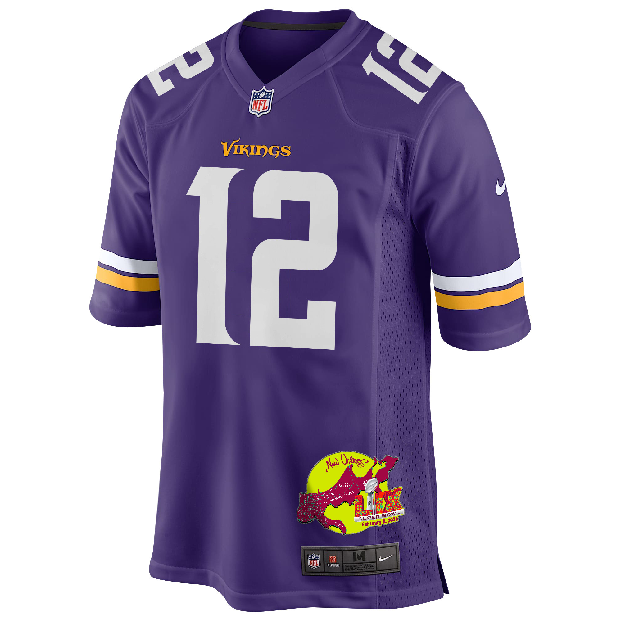 Nick Mullens 12 Minnesota Vikings Super Bowl LIX New Orleans Patch Game Men Jersey - Purple JS3086 nicesnker - Image 3