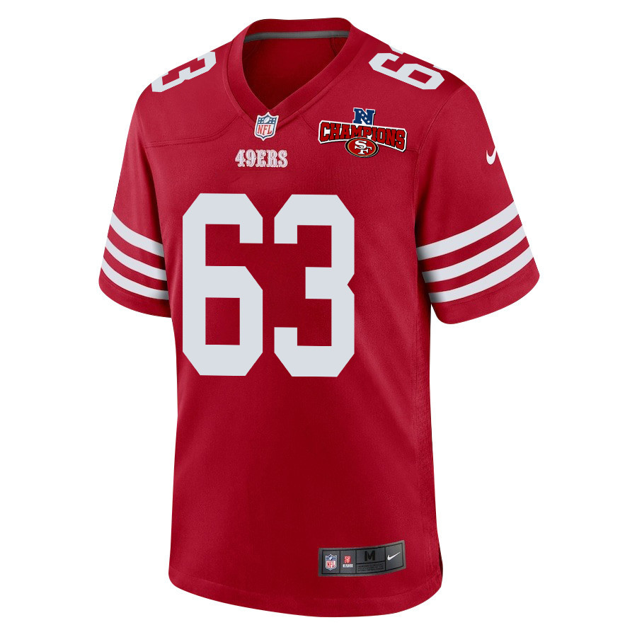 Nick Zakelj 63 San Francisco 49ers NFC Champions Patch Game Men Jersey - Scarlet JS1706 nicesnker - Image 2
