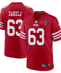 Nick Zakelj 63 San Francisco 49ers NFC Champions Patch Game Men Jersey - Scarlet JS1706 nicesnker