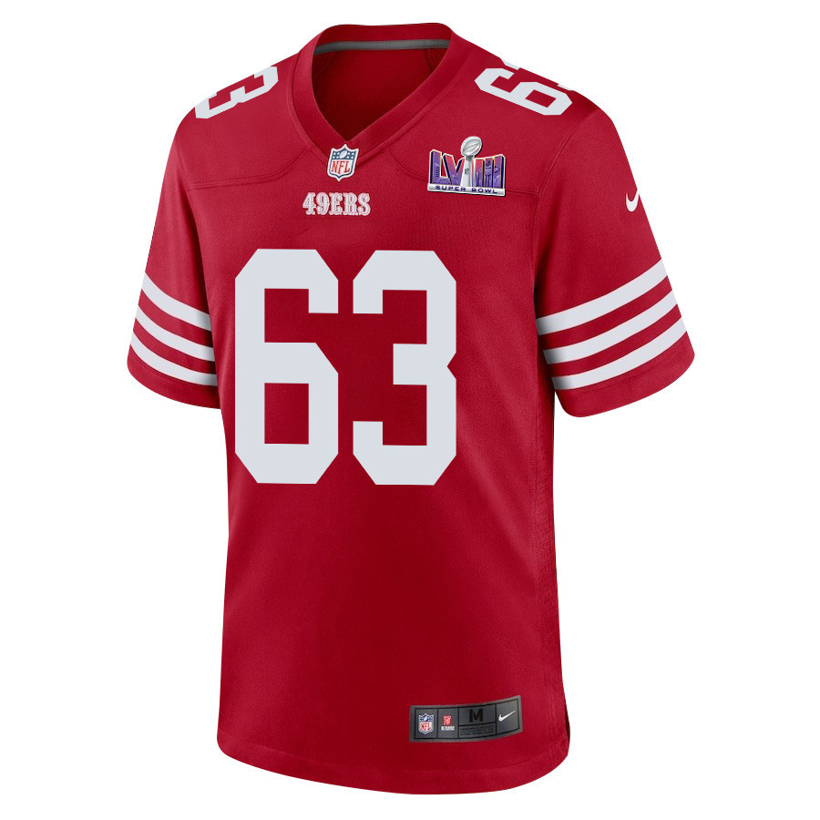 Nick Zakelj 63 San Francisco 49ers Super Bowl LVIII Patch Game Men Jersey - Scarlet JS8058 nicesnker - Image 2