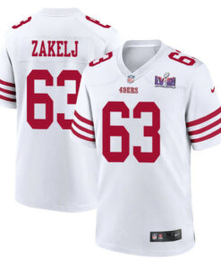 Nick Zakelj 63 San Francisco 49ers Super Bowl LVIII Patch Game Men Jersey - White JS9274 nicesnker