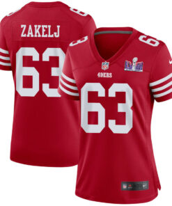 Nick Zakelj 63 San Francisco 49ers Super Bowl LVIII Patch Game Women Jersey - Scarlet JS8674 nicesnker