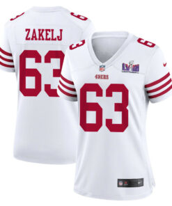 Nick Zakelj 63 San Francisco 49ers Super Bowl LVIII Patch Game Women Jersey - White JS4867 nicesnker