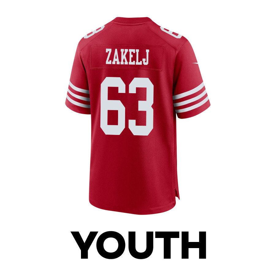 Nick Zakelj 63 San Francisco 49ers Super Bowl LVIII Patch Game YOUTH Jersey - Scarlet JS4512 nicesnker - Image 3