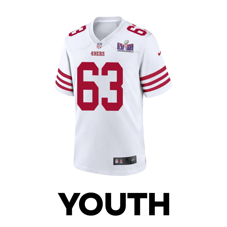 Nick Zakelj 63 San Francisco 49ers Super Bowl LVIII Patch Game YOUTH Jersey - White JS8752 nicesnker - Image 2