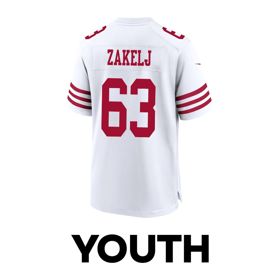 Nick Zakelj 63 San Francisco 49ers Super Bowl LVIII Patch Game YOUTH Jersey - White JS8752 nicesnker - Image 3