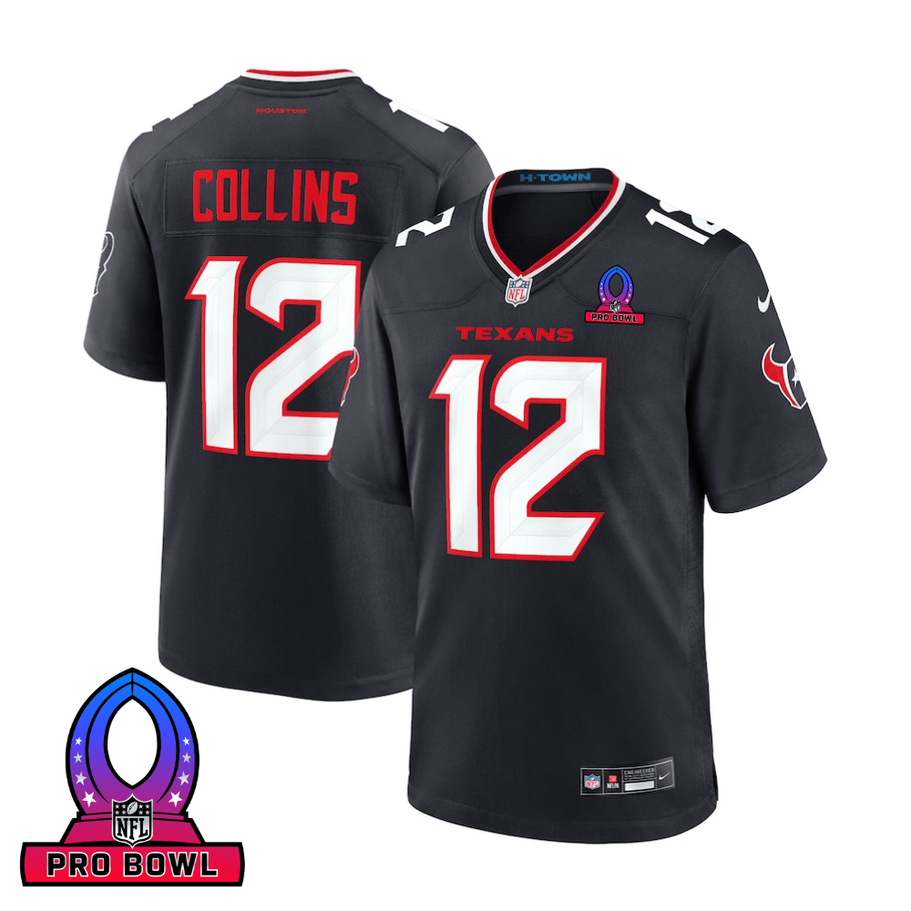 Nico Collins 12 Houston Texans 2025 Pro Bowl Patch Game Men Jersey - Navy JS3857 nicesnker