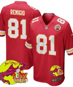 Nikko Remigio 81 Kansas City Chiefs Super Bowl LIX New Orleans Patch Game Men Jersey - Red JS1453 nicesnker