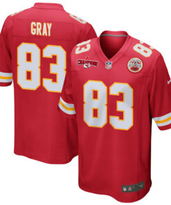 Noah Gray 83 Kansas City Chiefs AFC Champions Patch Game Men Jersey - Red JS2008 nicesnker