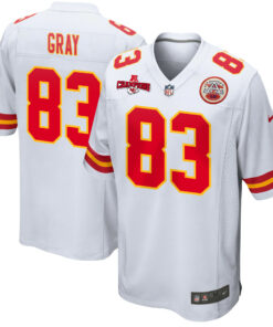 Noah Gray 83 Kansas City Chiefs AFC Champions Patch Game Men Jersey - White JS3301 nicesnker